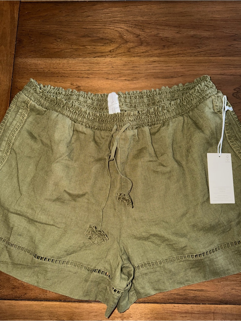 Joie Women’s Olive Green Linen-Blend Drawstring Shorts XL